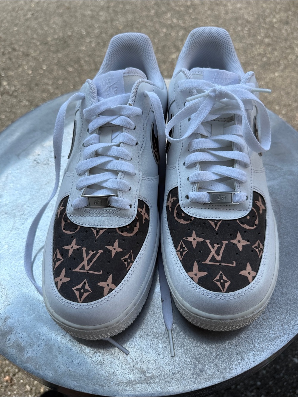 Nike White Sneakers with Brown Monogram Toe worn 4 times